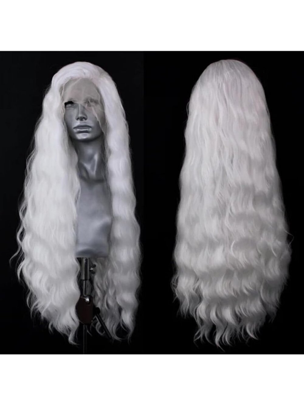 24-Inch Long Wavy White Synthetic Lace Front Wig - Heat Resistant, Pre-Plucked